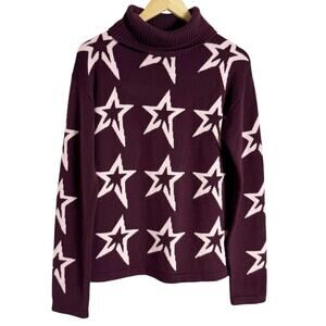 Perfect Moment Burgundy Star Dust Merino Wool Turtleneck Sweater Size Large